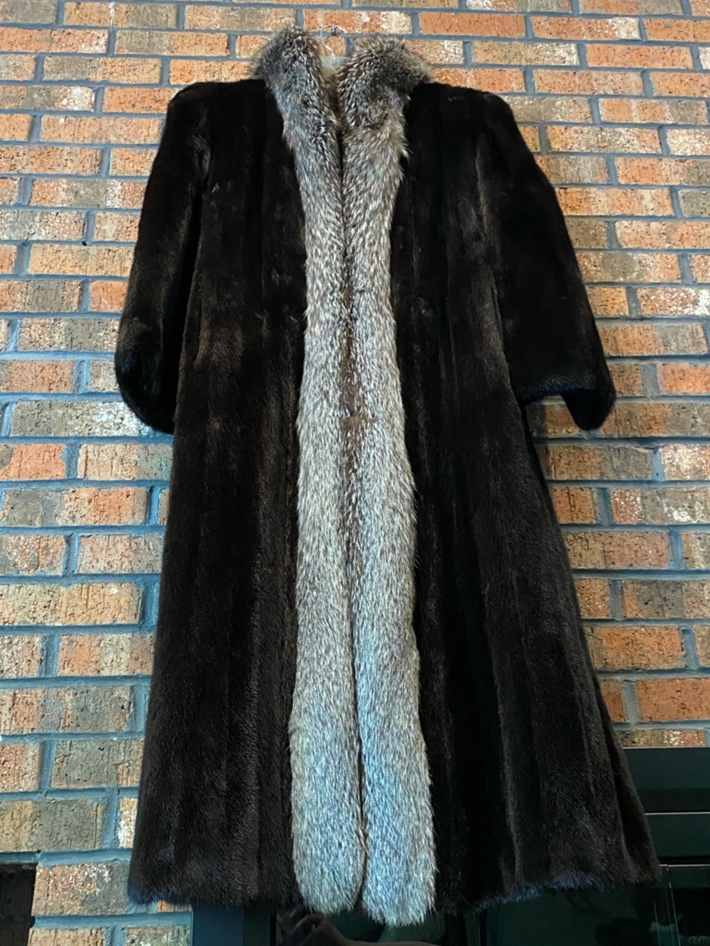 BLACK MINK COAT , FULL LENGTH with FOX TUXEDO FRONT